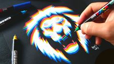 someone is drawing a lion with colored pencils