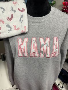 Mama Embroidered Baby Outfit Keepsake Applique Sweatshirt, Gift for Mom, Personalized Mama Shirt, Mama Keepsake Sweatshirt With Baby Clothes - Etsy Customizable Cute Cotton Sweatshirt, Personalized Cotton Crew Neck Sweatshirt, Customizable Cotton Sweatshirt For Loungewear, Customizable Family Matching Cotton Sweatshirt, Personalized Cotton Sweatshirt For Mother's Day, Personalized Cotton Sweatshirt As A Gift, Personalized Cotton Sweatshirt As Gift, Cotton Sweatshirt With Letter Embroidery For Loungewear, Cricut Personalized Gifts