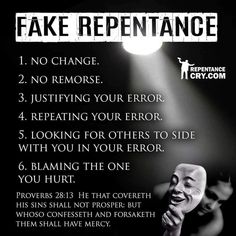 a black and white photo with the words fake repentance on it, in front of