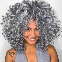 Afro Hair Wigs, Blond Hairs, Curly Wigs For Black Women, Curly Afro Hair, Curly Wig With Bangs, Beautiful Gray Hair, Gray Hair Growing Out, Short Curly Wigs