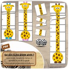 an image of a giraffe cut out from the paper with numbers and dices