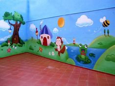 a room with painted walls and flooring in the shape of children's rooms