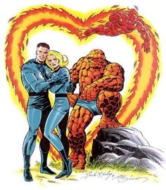 a man and woman standing next to each other in front of a heart shaped fire