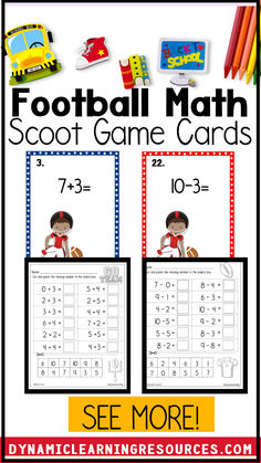 football math games Activities For Addition, Football Math Activities, Subtraction Mat, Addition And Subtraction Games, Subtraction Bump Game Free, Addition And Subtraction Facts, Missing Numbers