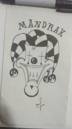 a drawing of a clown's face with the words mandrax on it