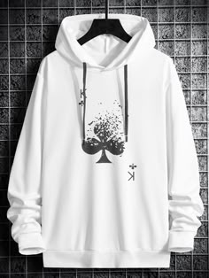 Men Hoodies Aesthetic, White Hoodie Outfit Men, Playing Card Pattern, Hoodies Design Ideas, Hoodie Outfit Men, Hoodies Aesthetic, Minimalist Fashion Men, Nba Fashion, Men Sweatshirts