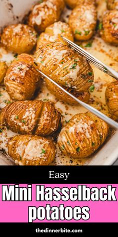 baked mini hasselback potatoes in a baking dish with cheese and parmesan