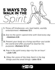 a poster with the words 5 ways to walk in the spirit, and an image of two