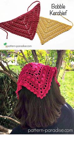 crocheted triangle hat with text that says, free pattern