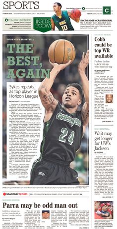 the front page of sports news with an image of a basketball player