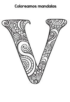 the letter v is decorated with paisley patterns