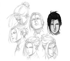 some sketches of people with different hair styles