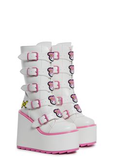 base|white My Melody Shopping, Dollskill Platforms, Kawaii Platform Shoes, Dual Kawaii, Kawaii Boots, Shoes Platform Sneakers, Yru Shoes, Bestie Outfits, White Goth