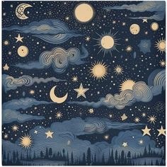 the night sky with stars and moon in it