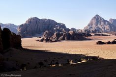 the desert is full of rocks and sand