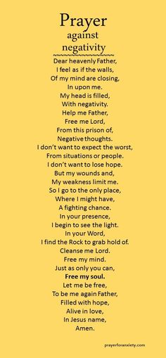 a poem written in black on yellow paper with the words, prayer against negativeity