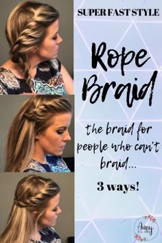 Rope Braids, Twisted Hair, Side Braid Hairstyles, Braided Hairdo, Rope Braid, Fishtail Braid, Fast Hairstyles