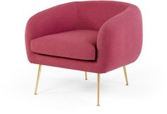 a pink chair with gold legs on a white background