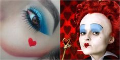 Simple Queen Of Hearts Makeup, Queen Of Hearts Inspired Makeup, Queen Of Hearts Makeup Simple, Queen Of Hearts Makeup Halloween, Halloween Queen Of Hearts, Descendants Outfits, Queen Of Hearts Makeup, Creative Halloween Makeup, Terrifying Halloween