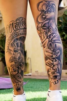 the legs and ankles of a woman with tattoos