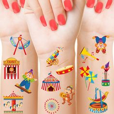 Carnival Tattoo, Puppy Party Favors, Circus Tattoo, Carnival Theme Party, Temporary Face Tattoos