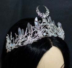 Diana Moon Goddess Crystal Crown, Wedding Headpiece , Elven Fantasy Tiara Diadem, Fantasy Wedding, Wedding Crown - Etsy Moon Diadem, Diana Moon Goddess, Diana Crown, Fantasy Tiara, Fantasy Headpieces, Tiara Drawing, Quince Crowns, Moon Crown, Celestial Goddess