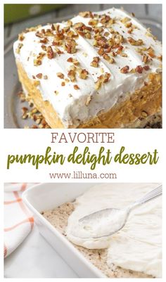 pumpkin delight dessert with whipped cream and pecans