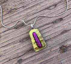 Fused Glass Pendant Necklace - Pink and Yellow Gold Dichroic Glass - One of a Kind Handmade Glass Jewelry - Artisan Glass Necklace