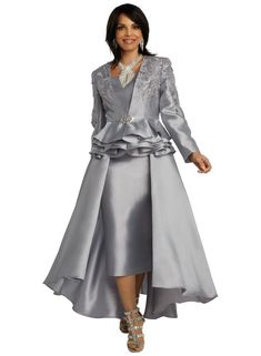 Donna Vinci 11851 Colors: Purple, Silver Jacket Length: 24"Skirt Length: 30" Sizes: 8, 10, 12, 14, 16, 18, 20, 22 MATCHING HAT AVAILABLE Donna Vinci H11851 Elegant Full Length Spring Outerwear, Church Dresses For Women, Church Suits And Hats, Silver Cocktail Dress, Church Attire, Women Church Suits, Twill Skirt, Church Fashion, Outfit Classy