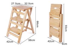 the wooden step stool is shown with measurements