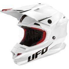 a white helmet with red accents on the top and bottom part, in front of a white background