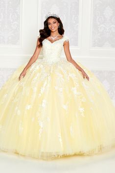 PR12270 Light Yellow 20 Spring 2022 Beautiful Ball Gowns, Quinceñera Dresses, Dress Quinceanera, Quince Dress, Princess Gown, Ball Gown Skirt, Embellished Gown, Prom Designs, Prom Girl