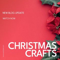 a red christmas card with holly and poinsettis on the bottom reads, new blog update watch now