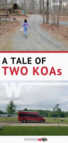 two photos with the words a tale of two koas written in red and white