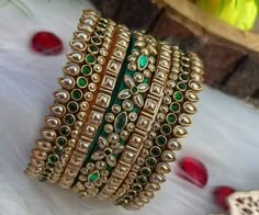 any colour and any sizes are available plz contact or whatsapp 8019113728 Green Thread Bangles, Green Bangles Set For Bride, Kundan Clips, Bangles Ideas