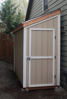 a small shed sitting next to a house