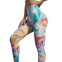 High waist fitness leggings for women made with seamless knitting & polyester/nylon fabric for a comfortable fit. Elastic material & print pattern design to lift & flatter your butt. Perfect for workouts, running, and yoga.