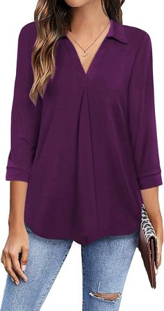 3/4 sleeve shirts for women, blouses for women, womens tops dressy casual, ladies tops and blouses, 3/4 length sleeve womens tops, v neck collared shirts for women, cute pleated in front, loose fit style, trendy, classy, basic, floral print, womens tops, business casual tops for women, dress shirts for women, womens blouses for work professional.
Blouses for women dressy casual, it's suitable for spring, summer, fall and winter, great for wearing year-round and transitioning between seasons. Ladies Blouses And Tops, Tops Classy, Business Casual Tops, Ladies Blouses, Professional Blouses, Ladies Tops Blouses, Business Casual Top, Collared Shirts, Womens Tops Dressy