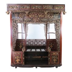 Antique Chinese Carved Wedding Bed Canopy Opium Bed. This beautiful Qing Dynasty bed has just arrived in our warehouse. This bed has 2 big differences from most of the antique wedding beds we have had in the past and will appeal to many buyers.  First, it can take some queen size mattresses. The mattress area measures 59" x 80".  NOTE: Many queen sizes will not fit or be very tight. It is up to buyer to verify size and purchase mattress that fits. No Mattress is included. It may be necessary to Chinese Bed, Carved Beds, Wedding Bed, Narrow Cabinet, Chinoiserie Decorating, Country Antiques, Queen Mattress Size, Bed Canopy, Sleeping In Bed