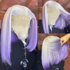 Ombre Grey to Purple Short Human Hair Wig Blunt Cut Bob Wigs Colored Bobs, Lux Hair, Ombre Lace Front, Purple Wig, Ombre Lace, Short Human Hair Wigs, Beautiful Wigs, Straight Lace Front Wigs, 100 Remy Human Hair