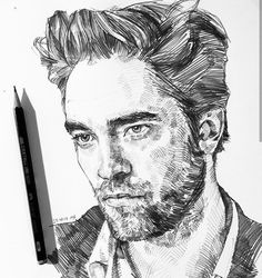 a pencil drawing of a man's face with a serious look on his face