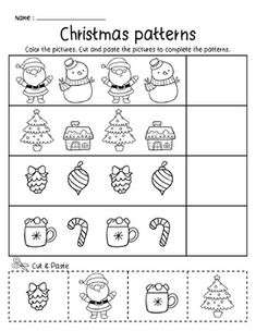 christmas pattern worksheet with pictures and words to help students learn how to make their own patterns