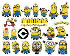 a group of cartoon minion characters with different expressions