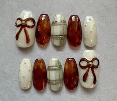 Weding Nails, Painted Acrylic Nails, Nails Bow, French Press On Nails, Nail French, Nails 3d, Pretty Gel Nails, Brown Nails