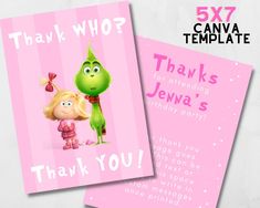 the grin and miss piggy birthday party thank card