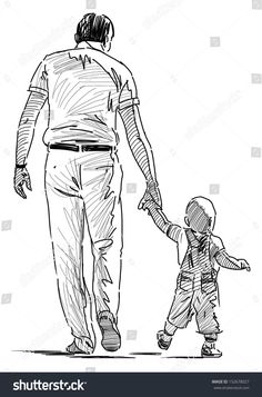 father and son walking hand in hand