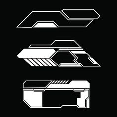 three white lines on black background, each with an abstract design in the shape of a rectangle