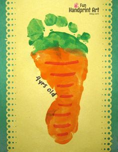 a painting of a carrot with green leaves on it's head and the words, this is an art project for kids