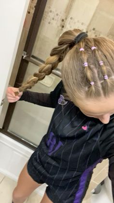 #soccer #hairstyles Soccer Hairstyles Low Pony, Braid Soccer Hairstyles, Cute Soccer Hair Styles, Feild Hockey Hair Ideas, Quick Easy Sports Hairstyles, Hair Styles For Soccer Game, Easy Sports Hairstyles For Short Hair, Jujitsu Hairstyles, Fun Soccer Hairstyles