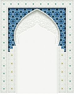 an ornate frame with blue and white tiles on the outside, in front of a white background